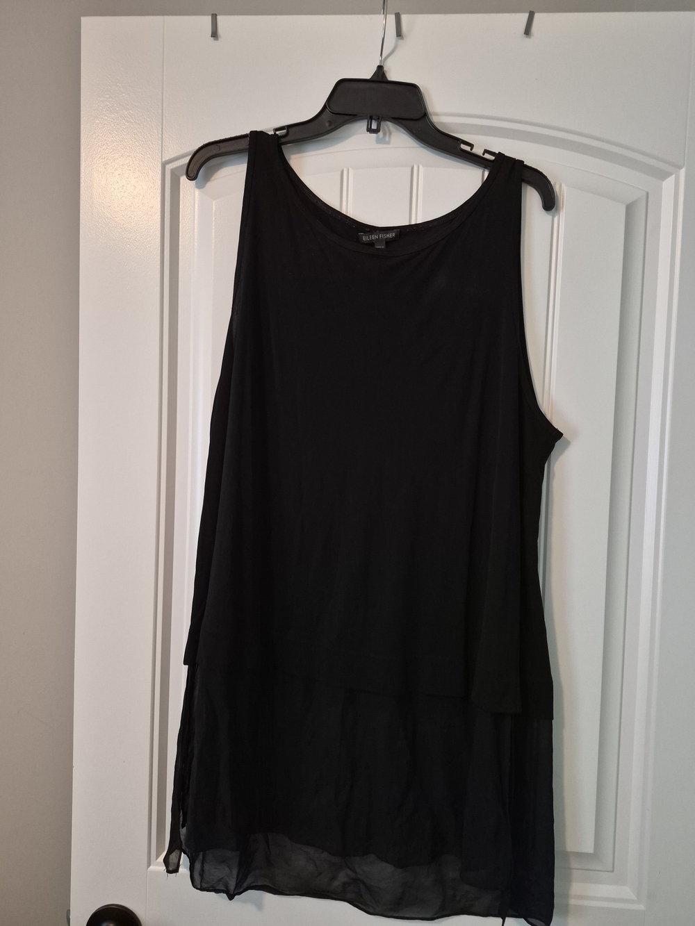 Eileen Fisher Black 100% Silk Tunic Tank Shirt Blouse Size XL
